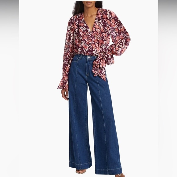 Ramy Brook Melody Floral Wrap Blouse Medium NWT Boho Chiffon - Picture 8 of 15